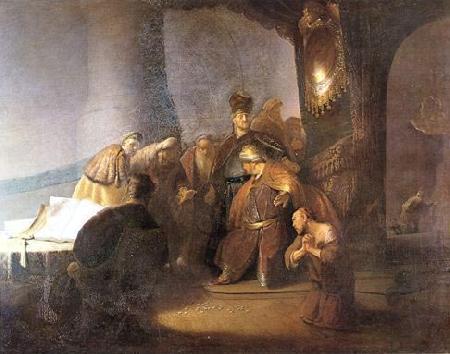 Rembrandt van rijn Judas returning the thirty silver pieces. oil painting image